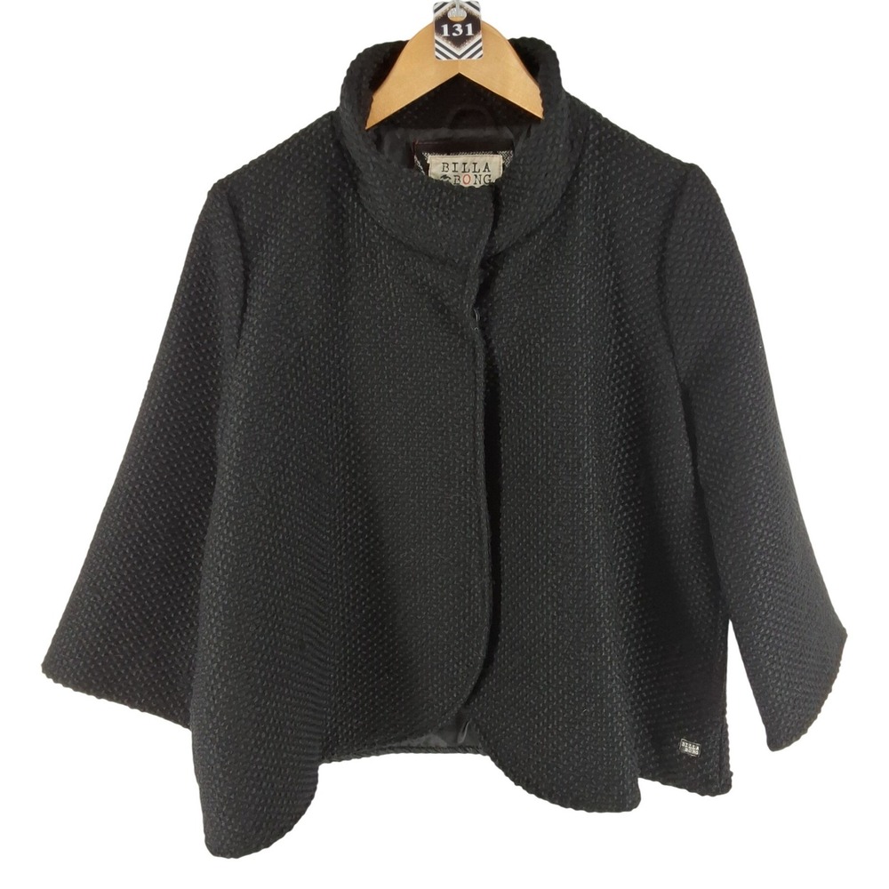 Billabong Women's Black Wool Blend Pea Coat Jacket Size‎ L